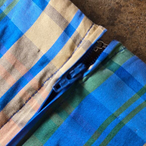 Vintage 60s Style Plaid Midi Dress and Jacket Set Plus Size 1X Blue Gold Satin - Picture 13 of 14